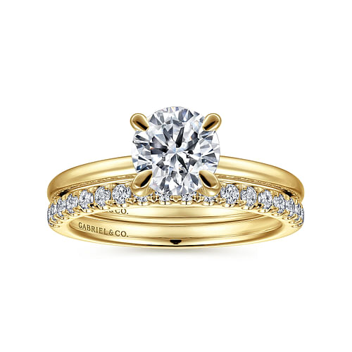 14K Yellow Gold Round Diamond Engagement Ring