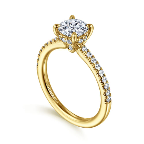 14K Yellow Gold Round Diamond Engagement Ring