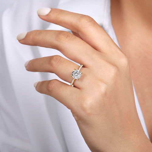 14K Yellow Gold Round Diamond Engagement Ring
