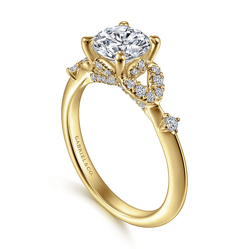 14K Yellow Gold Round Diamond Engagement Ring