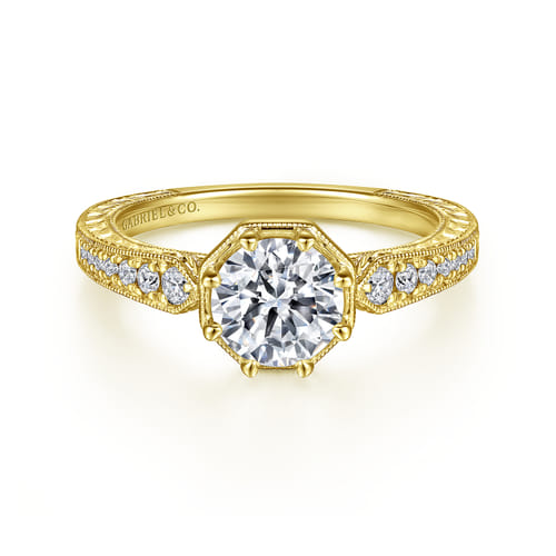 14K Yellow Gold Round Diamond Engagement Ring