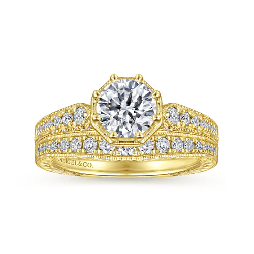 14K Yellow Gold Round Diamond Engagement Ring