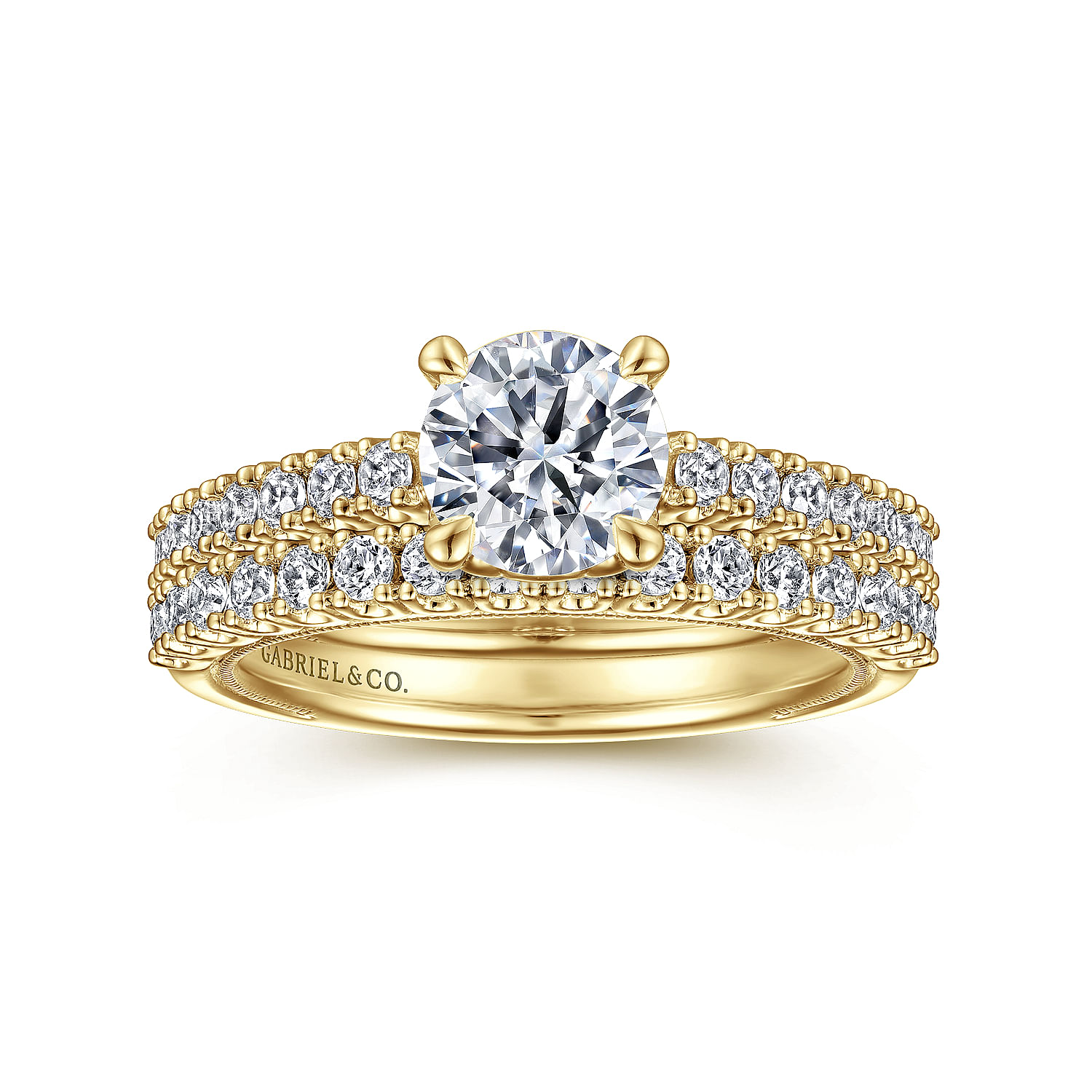 14K Yellow Gold Round Diamond Engagement Ring