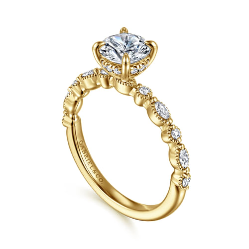 14K Yellow Gold Round Diamond Engagement Ring