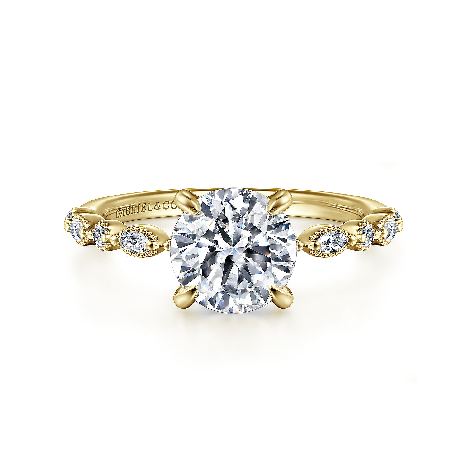 14K Yellow Gold Round Diamond Engagement Ring