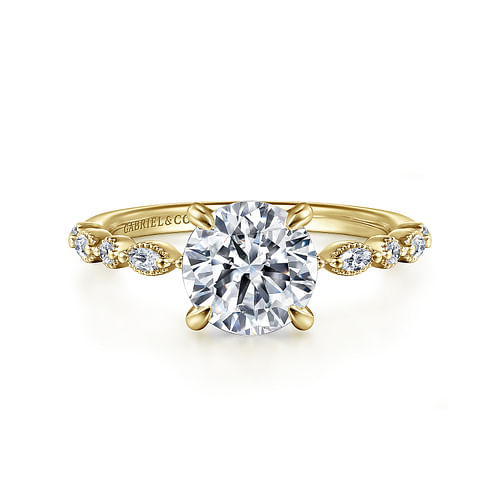 14K Yellow Gold Round Diamond Engagement Ring