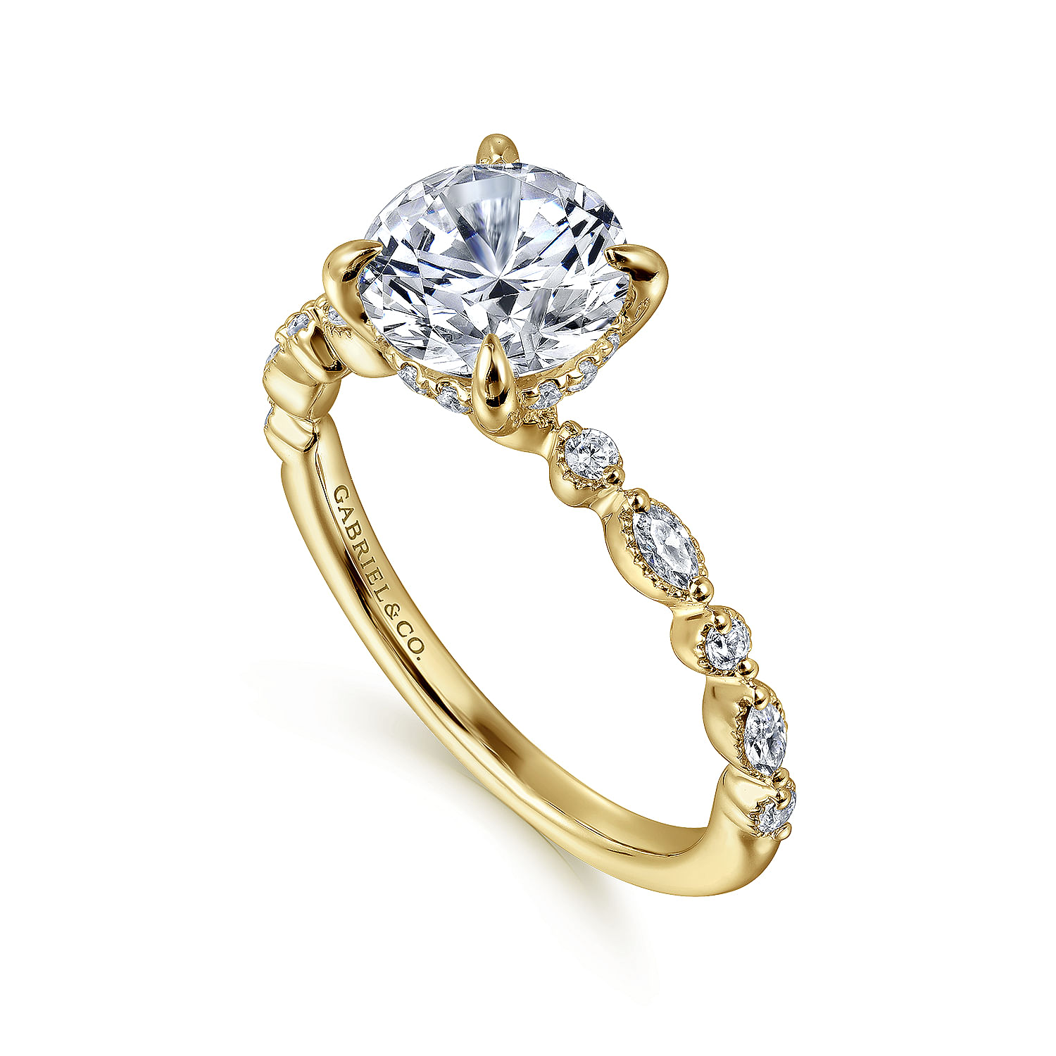 14K Yellow Gold Round Diamond Engagement Ring