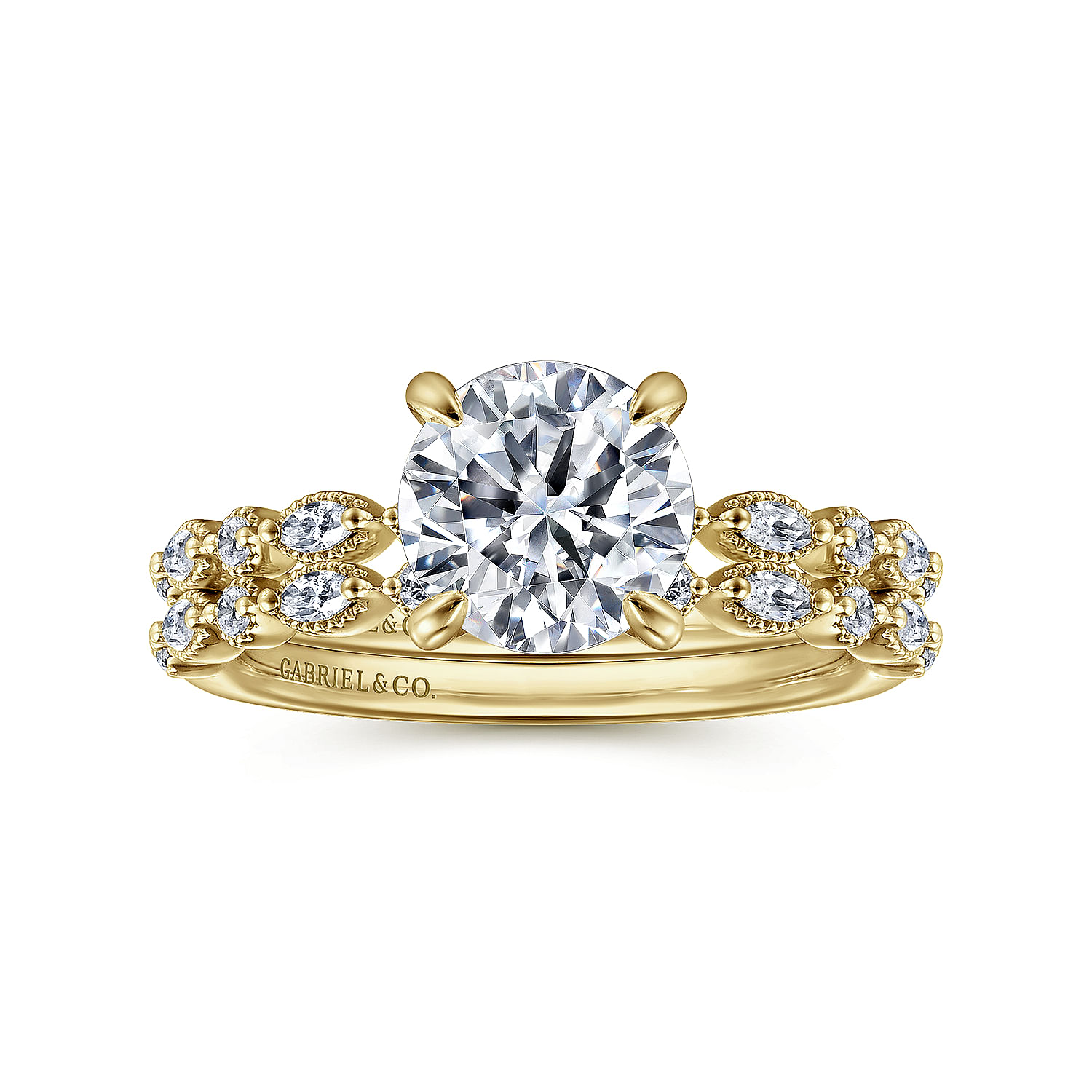 14K Yellow Gold Round Diamond Engagement Ring