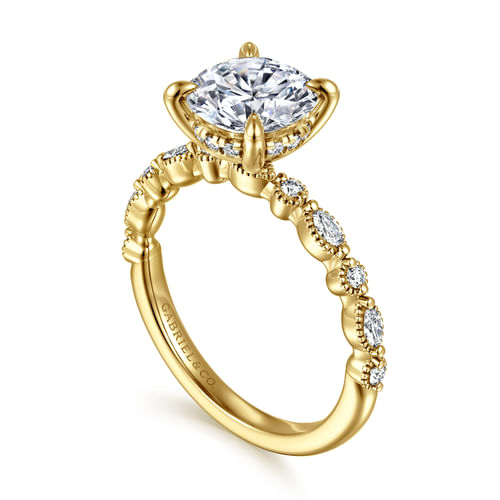 14K Yellow Gold Round Diamond Engagement Ring