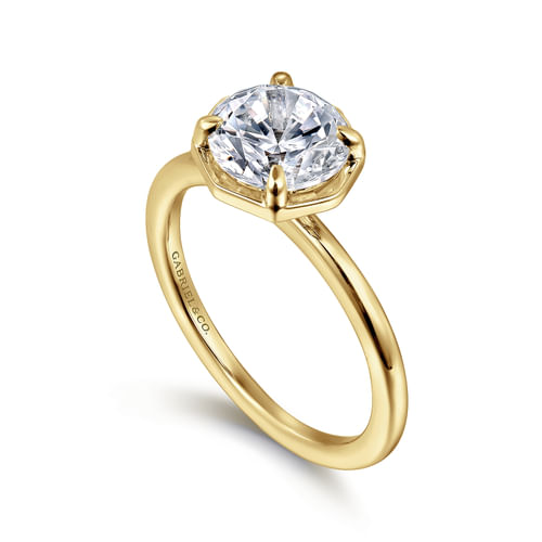 14K Yellow Gold Round Diamond Engagement Ring