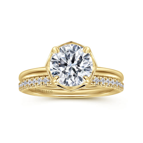 14K Yellow Gold Round Diamond Engagement Ring