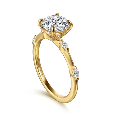 14K Yellow Gold Round Diamond Engagement Ring