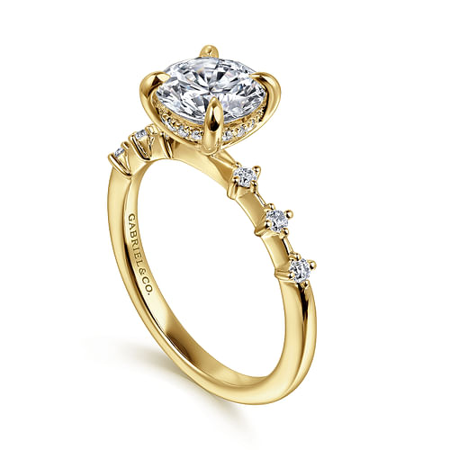 14K Yellow Gold Round Diamond Engagement Ring