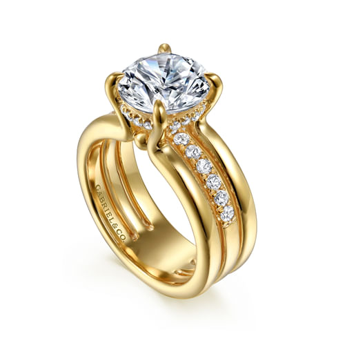 14K Yellow Gold Round Diamond Engagement Ring