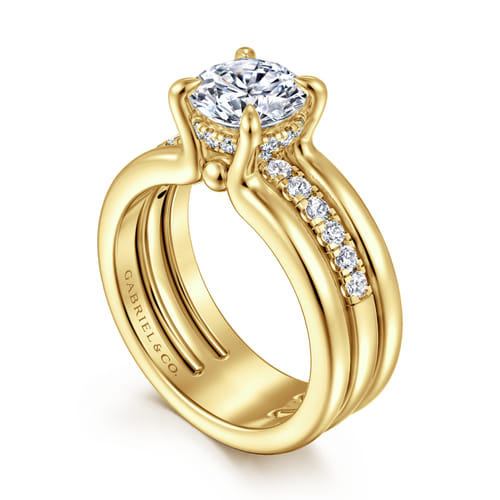14K Yellow Gold Round Diamond Engagement Ring
