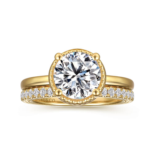 14K Yellow Gold Round Diamond Engagement Ring