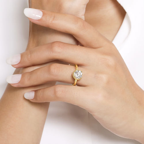 14K Yellow Gold Round Diamond Engagement Ring