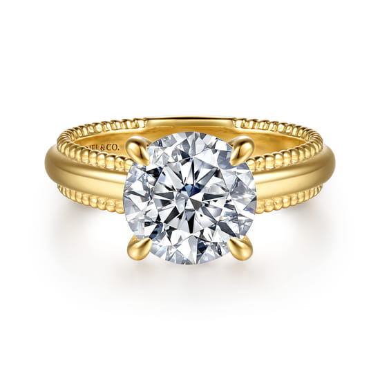 14K Yellow Gold Round Diamond Engagement Ring
