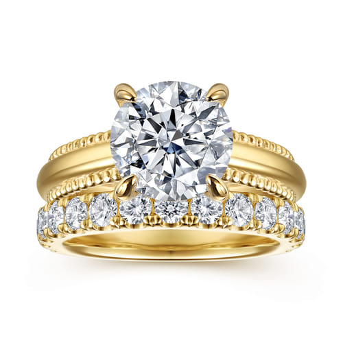 14K Yellow Gold Round Diamond Engagement Ring