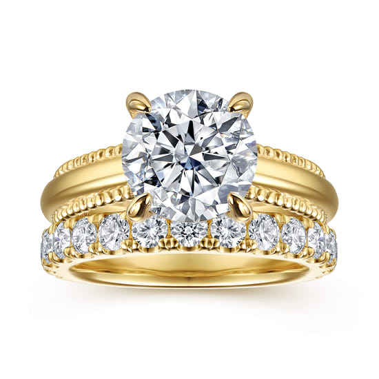 14K Yellow Gold Round Diamond Engagement Ring angle 4