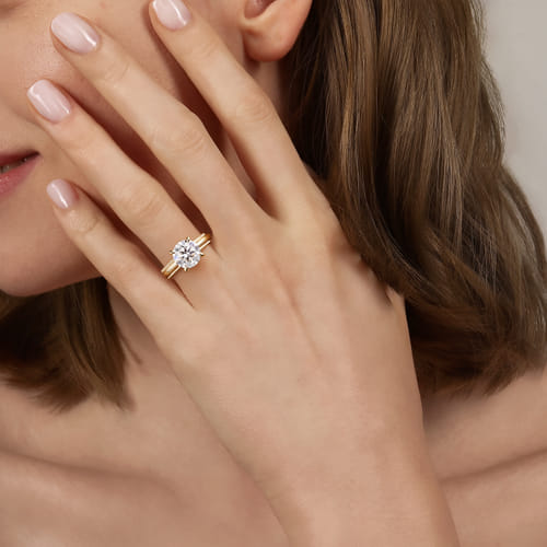 14K Yellow Gold Round Diamond Engagement Ring