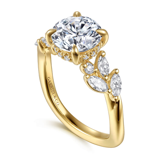 14K Yellow Gold Round Diamond Engagement Ring angle 3
