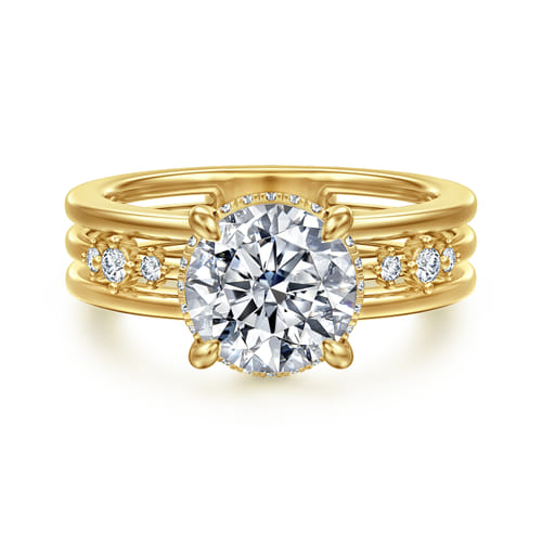 14K Yellow Gold Round Diamond Engagement Ring