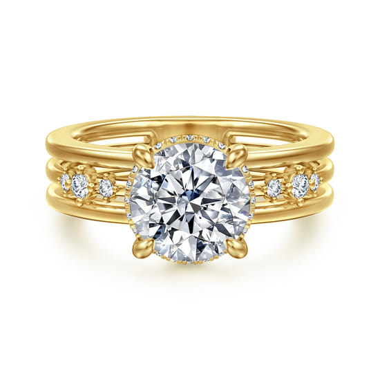14K Yellow Gold Round Diamond Engagement Ring
