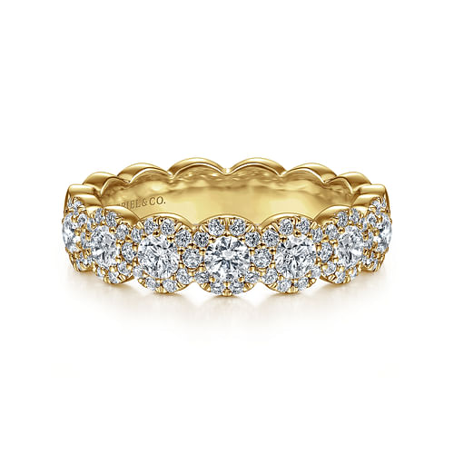 14K Yellow Gold Round Diamond Halo Anniversary Band