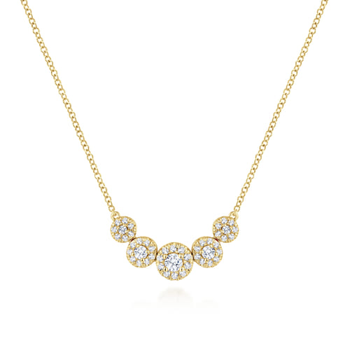 14K Yellow Gold Round Diamond Halo Bar Necklace 14K Yellow Gold Round Diamond Halo Bar Necklace