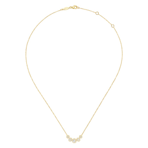 14K Yellow Gold Round Diamond Halo Bar Necklace 14K Yellow Gold Round Diamond Halo Bar Necklace