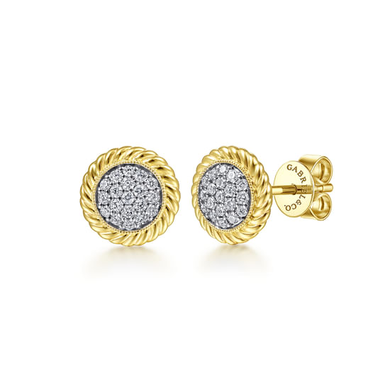 Gabriel - 14K Yellow Gold Round Diamond Pavé Center Stud Earrings