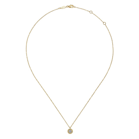 14K Yellow Gold Round Diamond Pavé Cluster Pendant Necklace with Twisted Rope Frame angle 2