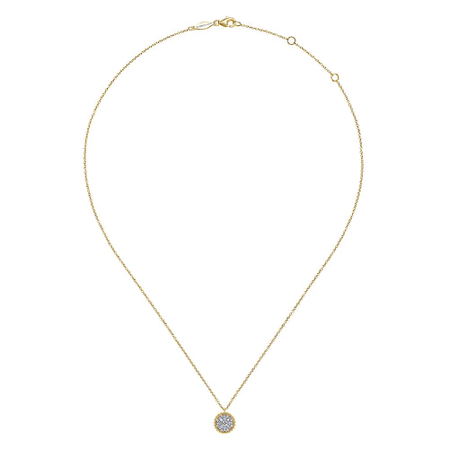 14K Yellow Gold Round Diamond Pavé Pendant Necklace with Bujukan Bead Frame