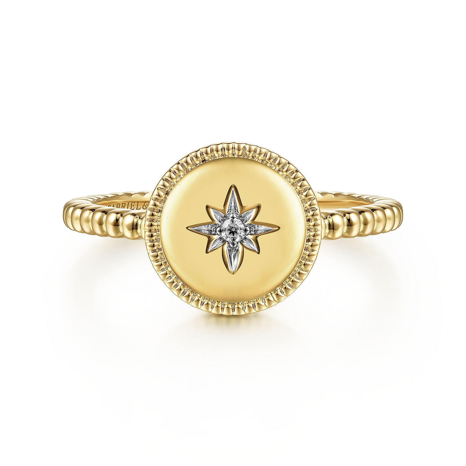 Gabriel - 14K Yellow Gold Round Diamond Star Bujukan Signet Ring