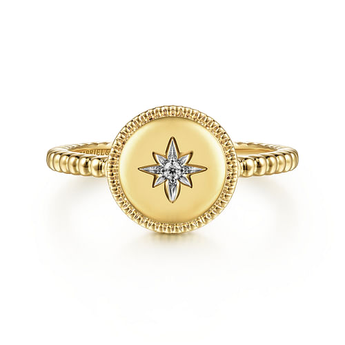 14K Yellow Gold Round Diamond Star Bujukan Signet Ring