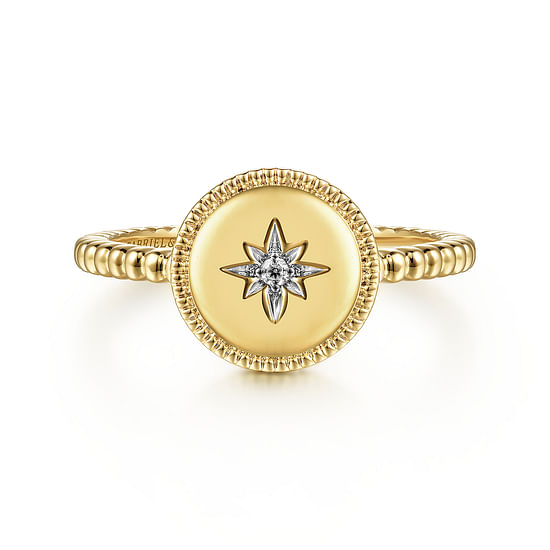 Gabriel - 14K Yellow Gold Round Diamond Star Bujukan Signet Ring