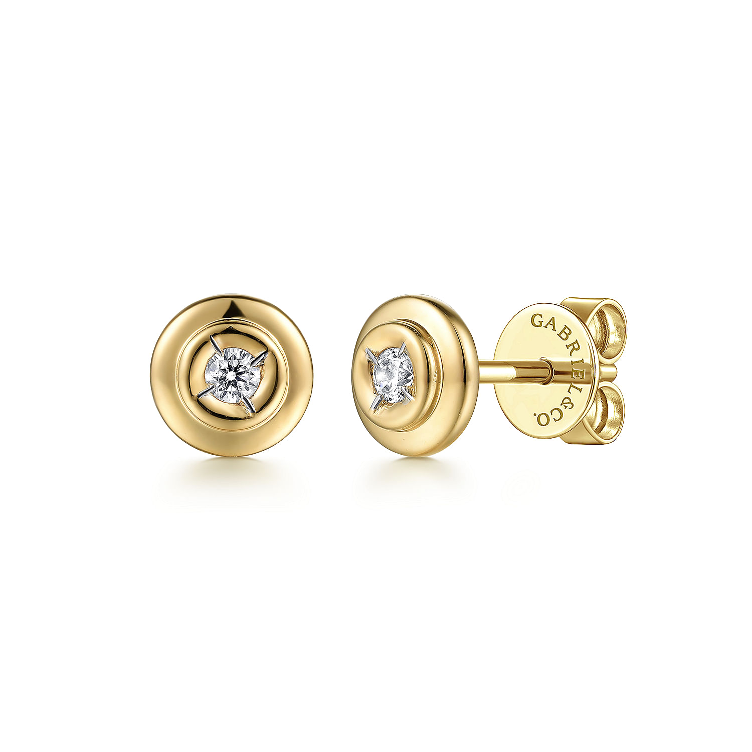 14K Yellow Gold Round Diamond Stud Earrings