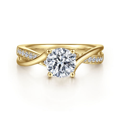 14K Yellow Gold Round Diamond Twisted Engagement Ring