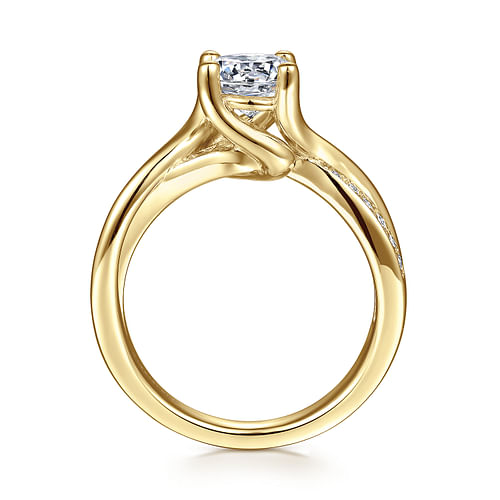 14K Yellow Gold Round Diamond Twisted Engagement Ring