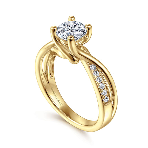 14K Yellow Gold Round Diamond Twisted Engagement Ring