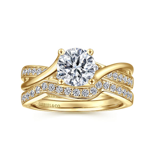 14K Yellow Gold Round Diamond Twisted Engagement Ring