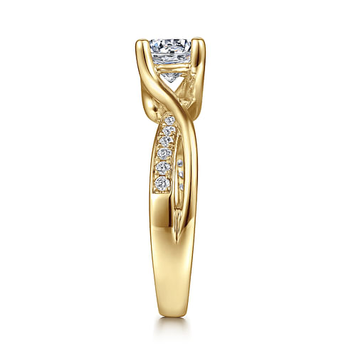 14K Yellow Gold Round Diamond Twisted Engagement Ring