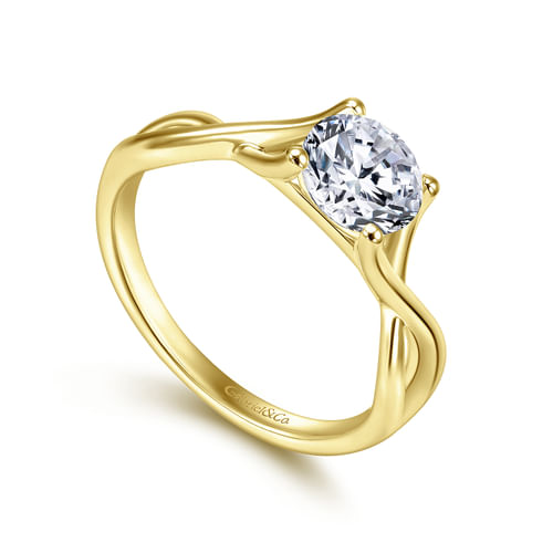14K Yellow Gold Round Diamond Twisted Engagement Ring