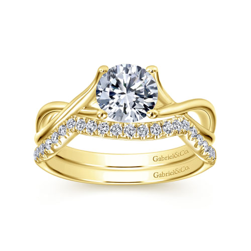 14K Yellow Gold Round Diamond Twisted Engagement Ring