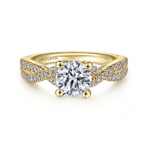 14K Yellow Gold Round Diamond Twisted Engagement Ring