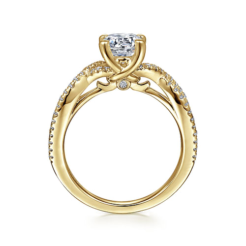 14K Yellow Gold Round Diamond Twisted Engagement Ring