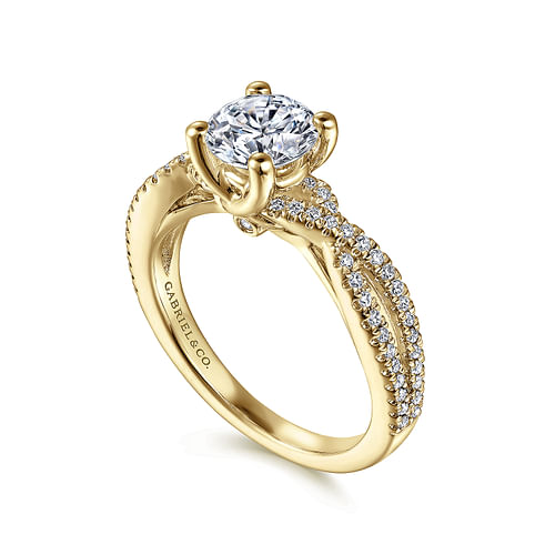 14K Yellow Gold Round Diamond Twisted Engagement Ring