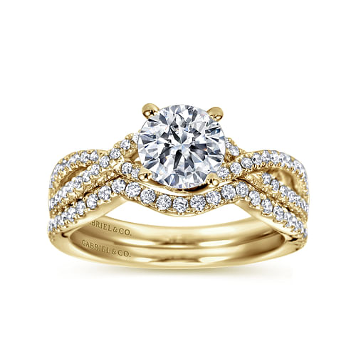 14K Yellow Gold Round Diamond Twisted Engagement Ring