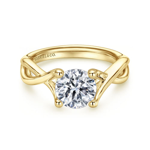 14K Yellow Gold Round Diamond Twisted Engagement Ring